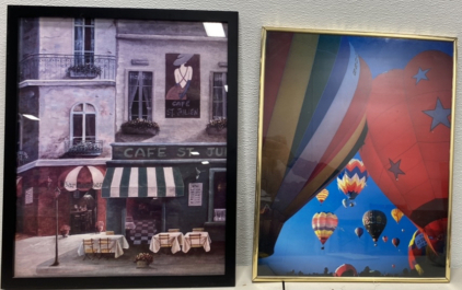 (1) 23&rdquo;x17&rdquo; Cafe St. Julien Painting, (1) 16&rdquo; x 20&rdquo; Hot Air Balloon Framed Photo