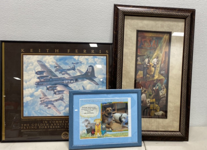 15&rdquo; x 13&rdquo; Blue Framed Dog Photo, 22&rdquo;x26&rdquo; Keith Ferris Fighter Jet Painting, and more!