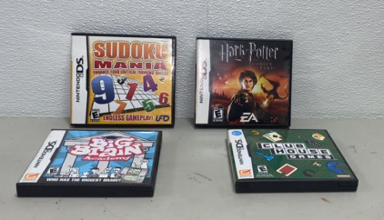 (1) Nintendo DS Harry Potter and the Goblin of Fire, (1) Nintendo DS Sudoko Mana, (1) Nintendo DS Big Brain Academy, (1) Nintendo DS Club House Games