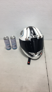 (1) Kbc max JamDesign Motorcycle Helmet (2) Yeti Stash Cans