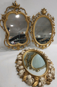 (3) Gold Colored Decorative Mirrors