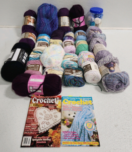 (26) Rolls Of Yarn, (2) Crochet Books