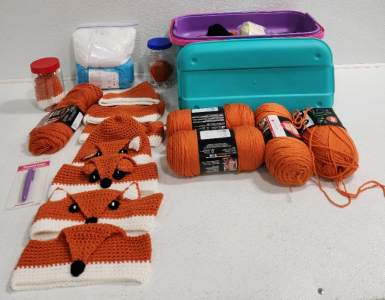 Crochet Fox Hats And Headbands, Yarn, Thread Snips, Craft Box