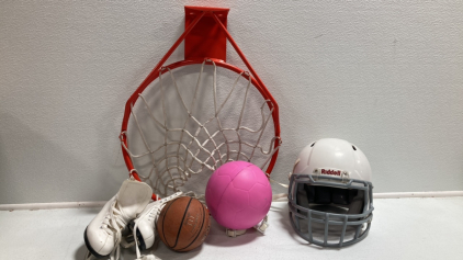 Metal Basketball Hoop, Riddell Football Youth Helmet, Youth Ice Skates, Mini Basketball, Foam Soccer Ball