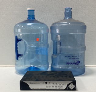 (2) Large Blue Water Jugs, (1) Bunker Hill Security H. 264 4CH Digital Video Recorder