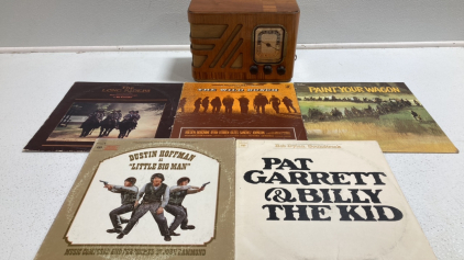 Antique PhilCo Radio, (5) Vinyl Soundtrack Records