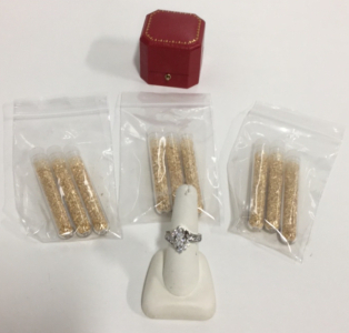 (1) Marquis Stone 1.5ct. Ring Set in 925 Silver With Vintage Ring Box (9) Vials Of 24K Gold Flakes