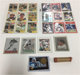 (11) 1981 Topps Pittsburgh Pirates Baseball Cards (9) 1990-91 MLB Baseball Cards Including Derek Jeter Rookie (5) 1990&rsquo;s NFL Football Cards Including Barry Sanders, Emmitt Smith (1) Roll of Wheat Pennies