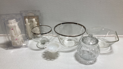 Matching Glass Bowls, Decorative Candles, Milk Glass Dish, Serving Glass Bowl, Glass Dish with Lid