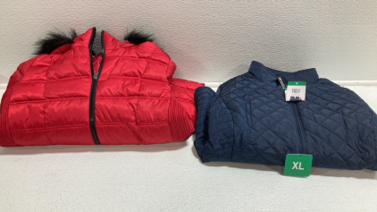 Women&rsquo;s Clothes Size XL: Red Puffy Coat, Blue Jacket