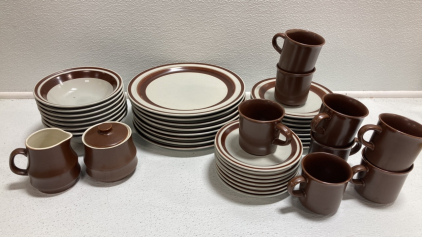 Set of 8 Dinner Plates, Salad Plates, Bowls, Cups and Saucers w/ Creamer and Sugar Dish