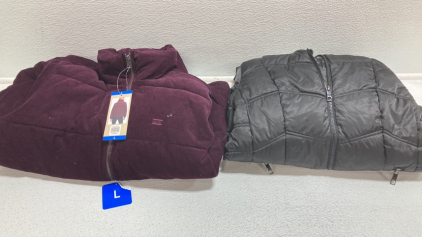 Women&rsquo;s Clothes Size Large: Purple Corduroy Puffy Coat, Black Puffy Coat