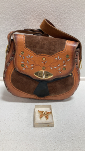Leather Purse, Butterfly Pin