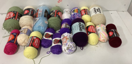 (20) Rolls of Crocheting Yarn In All Kinds Of Sizes, Colors, and Textures