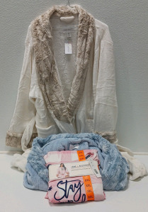 (2) Soft Robes (1) Silky Stretch Fleece Pajama Set