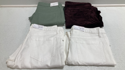 Women&rsquo;s Pants Size 8: Green Jeans, Purple Velvet Pants, (2) White Jeans