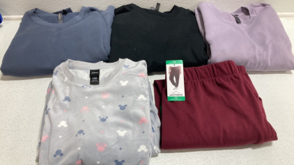 Women&rsquo;s Clothes Size XL: (1) Blue, (1) Black and (1) Purple Crew Neck Pullover, Disney Lounge Set, Maroon Sweatpants