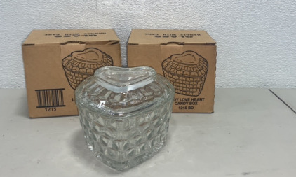 (2) Glass Lady Love Heart Candy Boxes, 1215 BD