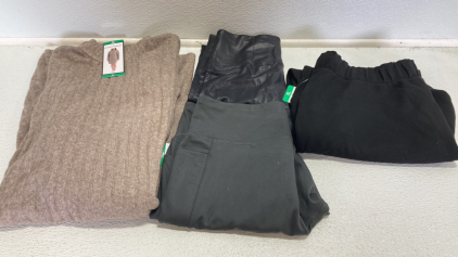 Women&rsquo;s Clothes Size XL: Sweater Dress, Faux Leather Leggings, Gray Yoga Pants, Black Sweatpants