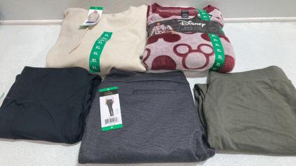 Women&rsquo;s Clothes Size XL: Beige Hoodie, Disney Lounge Set, Black Workout Pants, Black Patterned Stretch Pants, Olive Green Joggers