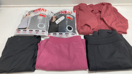 (2) 2-Pack Long Sleeve Underlayers, Rose Cardigan, Black Workout Pants, Pink Active Skort, Black Joggers