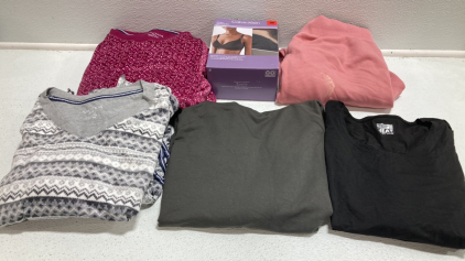 Women&rsquo;s Clothes Size Medium: Magenta Lounge Set, 2-Pack Bras, Pink Sweatpants, Gray Lounge Set, Gray High Neck Pullover, (2) Black Long Sleeve Underlayers