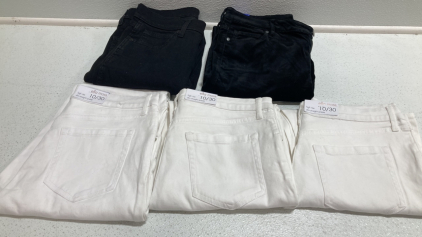 Women&rsquo;s Pants Size 10: Black Jeans, Black Velvet Pants, (3) White Jeans