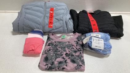 Women&rsquo;s Clothes Size Medium: Blue-Gray Coat, Black Light Jacket, (5) Underwear, Floral Lounge Shirt, 2-pack Blue 36B Bras