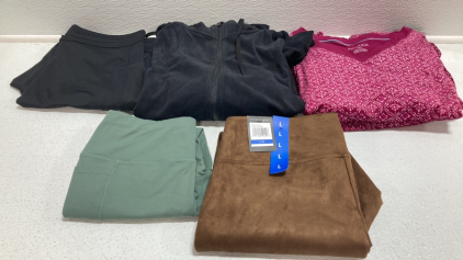 Women&rsquo;s Clothes Size Large: Black Joggers, Black Zip Hoodie, 2pc Lounge Set, Green Workout Pants, Brown Suede Leggings
