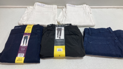 Women’s Bottoms Size 6, (2) White Jeans, Blue Jeggings, Black Fleece Lined Pants, Blue Jean Shorts
