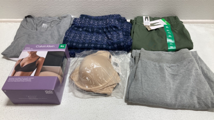 Women’s Clothes Size XL: (1) Gray and (1) White Long Sleeve Underlayers, Sleep Shorts and Pants, Green Joggers, 2-Pack Bras, 2-Pack 38C Bras, Gray Sweatpants