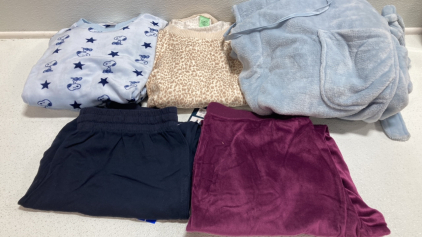 Women’s Clothes Size Large: 2pc Snoopy Lounge Set, 2pc Animal Print Sleep Set, Blue Plush Robe, Navy Blue Joggers, Purple Fleece Lounge Pants