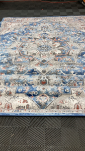 7’10” x 10’ Taupe/Blue Traditional Area Rug