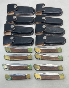 (8) Brass And Wood Handled Knives W/ Sheaths