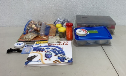 (1) Boxes of Bracelet String, (3) Boxes of Various Beads, and more bracelet making things