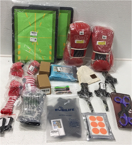(2) Golfing Stroke Mats (7) Various Gold Club Covers (2) LED Flash Lights (1) Cooling Towels (1) Triangle Cycling Bag (2) Boxing Gloves (2) EMT Trauma Sheers and More Sporting Goods