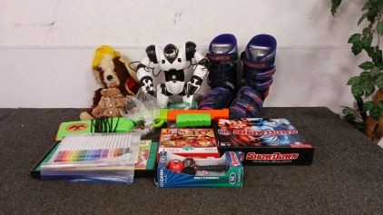 Duck Commander Game Controller, NFL Showdown Game, Snowboard Boots, Coloring Books, Toy Robot, Puzzles, and More