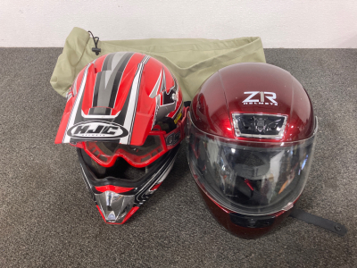 2 motorcycle helmets