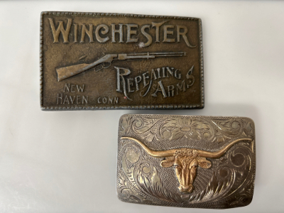 Pair of Vintage Belt Buckles &ldquo;Winchester & Longhorn&rdquo;