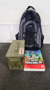 Casual Gear Backpack, Vintage Ammo Can, & Two Video Game Guide Books