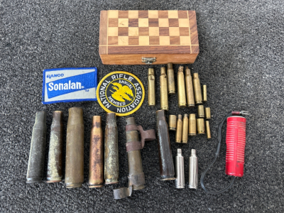 Assorted Vintage Collectibles Includes: Patches, Brass, Mini Chess Set