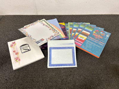 Assorted Crafting Paper, Letterhead Paper, Clear Name Badges and More