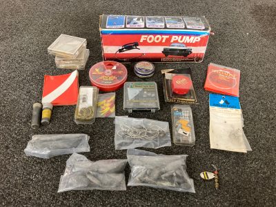 Foot Air Pump, Fishing Hooks, Split-Shot Sinkers, And More