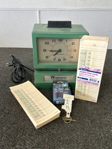 Acroprint Time Recorder (Powers On) and Weekly Time Sheets