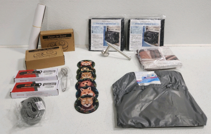 (2) Digital Meat Thermometers, Silicone Pie Crust, Drink Coasters, (2) Mason Jar Sealers, Leather Repair Tape, (3) Window AC Covers, Toilet Paper Holder, Toilet Bowl Brush