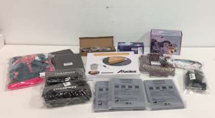 (1) Abeier Cheese Rat Trap (6) Champkey 16&rdquo; x 22&rdquo; Golf Towels (1) Fairy Night Light (1) Electric Floppy Fish Cat toy (5) Replacement Battery Powered Motors (3) Mini Stress Balls Set and Everything Else Pictured!!