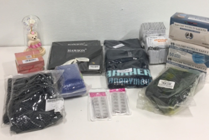 (2) Smack Talkers T-Shirts 4XL (2) Nail Bedazzling Kits (2) Pair Womens Booty Leggings Size Medium (2) Hawson scarf Sets (1) Off Road Tire Tube And More!!