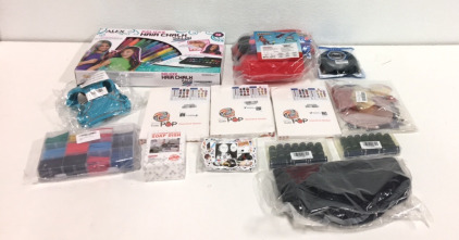 (3) Cutie Pop Diamond Sticker By Number Sets (1) Alex Spa Deluxe Hair Chalk Salon (1) Action Rocket Launcher Toy (1)Size XS Dog Harness and More!!