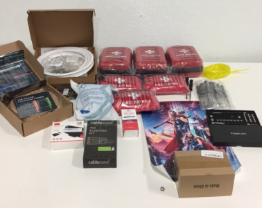 (3) Large 200-Piece First Aid Kits (3) Small 100-Piece First Aid Kits (2) Flexible Curtain Hangers (1) Fidget Pen (10) Various Hand Tool Screwdrivers and Everything Else Pictured!!