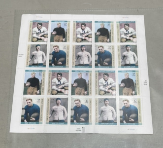 (1) Sheet Of 20 2002 Early Football Heroes US Postal Stamps, Unused, Original Gum, Never Hinged